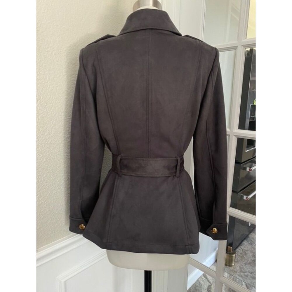 NWT $195 White House Black Market Grey Ultra Suede Belted Safari Jacket M - Picture 6 of 7
